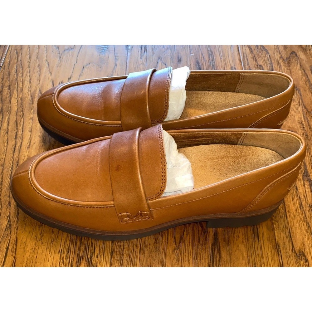 Vionic Cleo Leather Loafers Cognac Brown Size 8.5 Comfort Shoes Women's